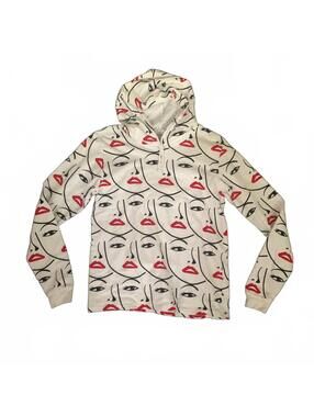 ON FIRE XL White Hoodie with Artistic Face Print